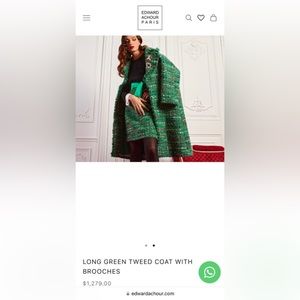 Edward Achour LONG GREEN TWEED COAT WITH BROOCHES